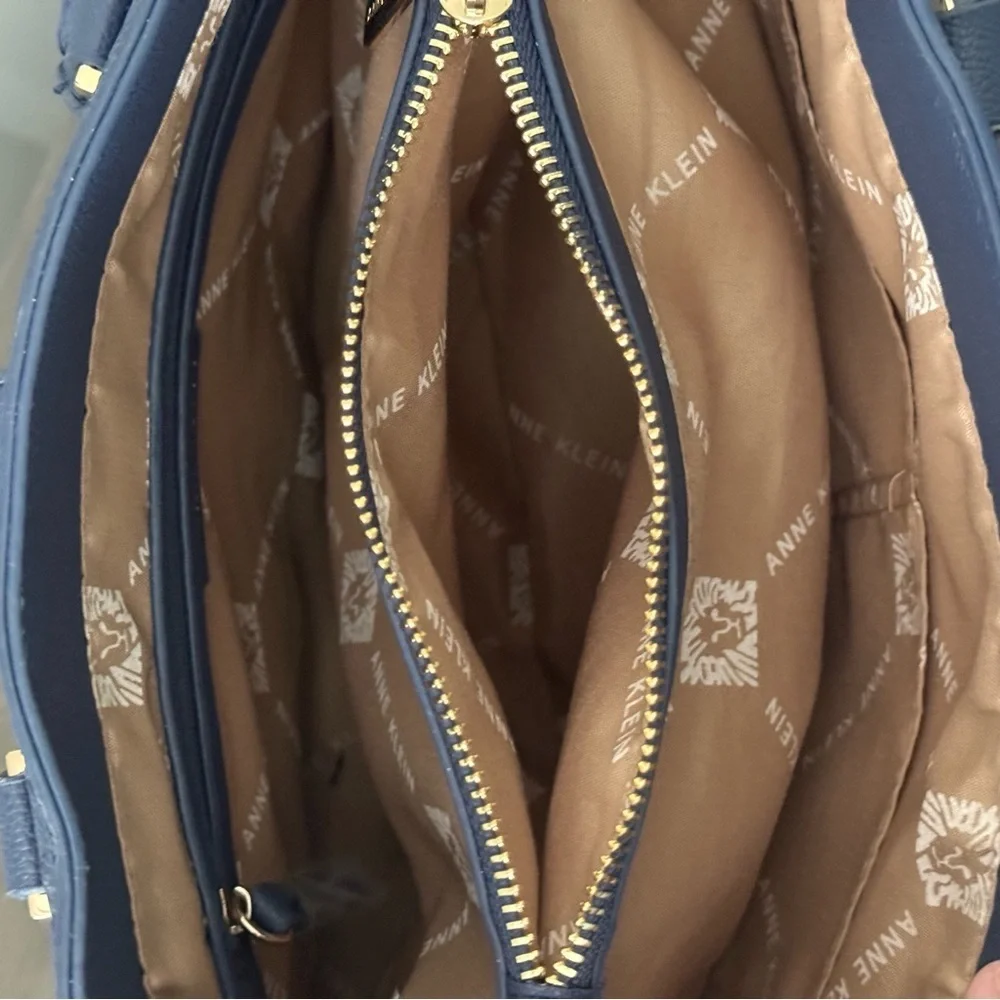 Anne Klein Midnight Blue Embossed Logo Handbag